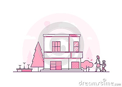 Two storey building - modern thin line design style vector illustration Vector Illustration