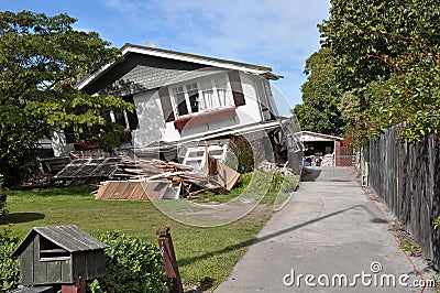 House Collapses in Earthquake. Stock Photo