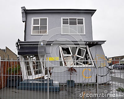 House Damaged By An Earthquake. Stock Photo