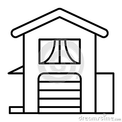 Two-storied house with garage thin line icon. Home vector illustration isolated on white. Suburban cottage exterior Vector Illustration