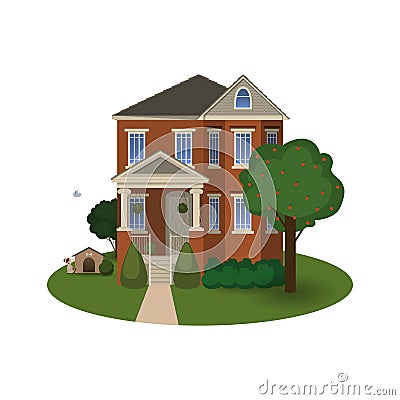 Two story house with a porch Vector Illustration