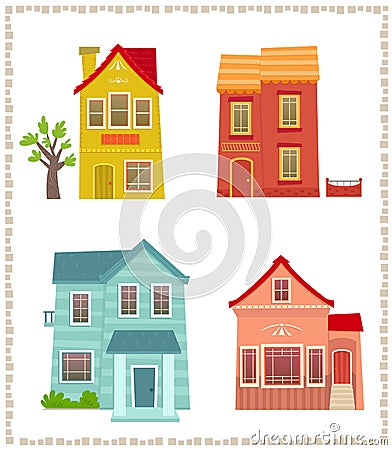 Two Story Houses Vector Illustration