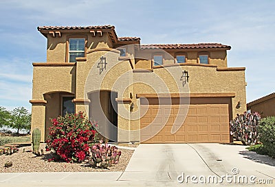 Two-story Stucco Home in Tucson, Arizona Stock Photo