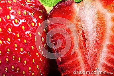 two strawberries near closeup whole Stock Photo