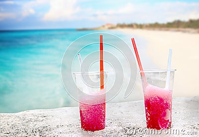 Two strawberry drift-ice on the beach. This is situated in tropical resort in Cuba Stock Photo
