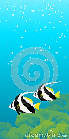 Two striped coral fishes under water Vector Illustration