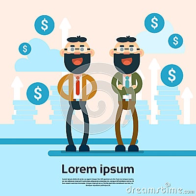 Two Successful Business Man Financial Money Growth Background Vector Illustration