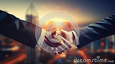 Two successful businessmen shaking hands, AI-generated. Stock Photo