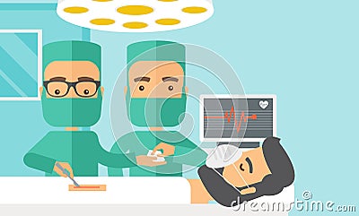Two surgeons looking over a patient in an Vector Illustration