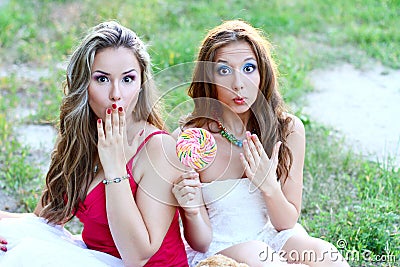 Two surprised friends Stock Photo