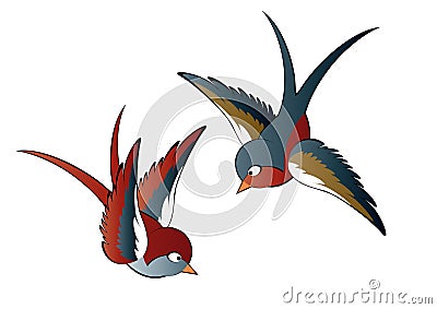 Two Swallows Vector Illustration