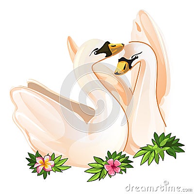 Two Swans in love, tender vector postcard Vector Illustration