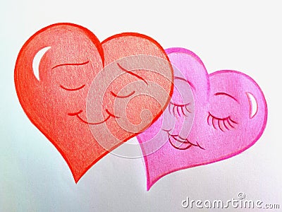 Two sweet loving hearts! Red Male and Pink Female! Stock Photo