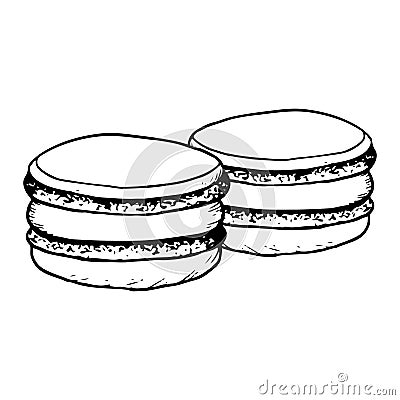 Two sweet macaroons cookies vector black and white illustration for cafe and bakery menu designs Vector Illustration