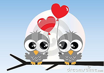 Two sweet owls in love Vector Illustration