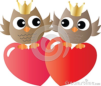 Two sweet owls in love Vector Illustration