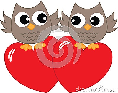 Two sweet owls in love Vector Illustration