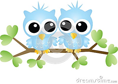 Two sweet owls sitting on a branch Vector Illustration