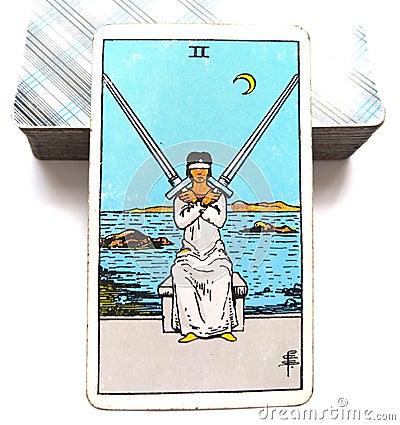 Two of Sword Tarot Card Mental Decisions Stressful/Painful Decisions Cross Purposes Stock Photo