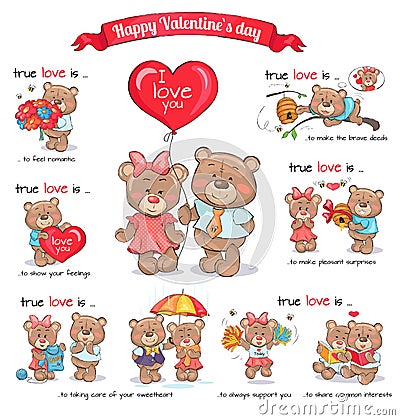 Two Teddy Bears Celebrate Happy Valentine s Day Vector Illustration