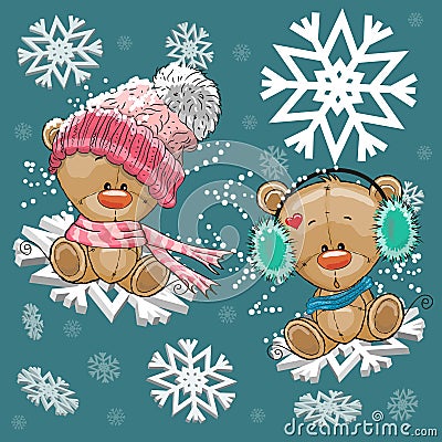 Two Teddy Bears Vector Illustration