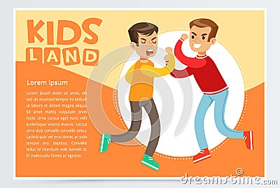 Two teen boys fighting each other, teenager kids quarreling, aggressive behavior Vector Illustration