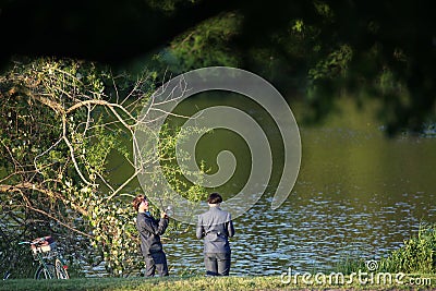 Two teenage Amish boys fishing Editorial Stock Photo