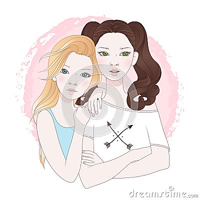 Two teenage girls best friends vector illustration Vector Illustration