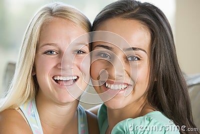 Two Teenage Girls Smiling Stock Photo