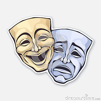 Two theatrical comedy and drama mask. Sickness in psychology of bipolar disorder. Positive and negative Vector Illustration