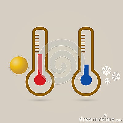 Two thermometers, high and low temperature. Vector Illustration