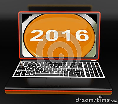 Two Thousand And Sixteen On Laptop Shows New Year 2016 Stock Photo