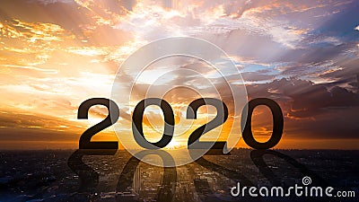 2020 two thousand twenty with sunset in the morning Stock Photo