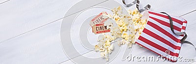 Two tickets and popcorn for going to the movies Stock Photo