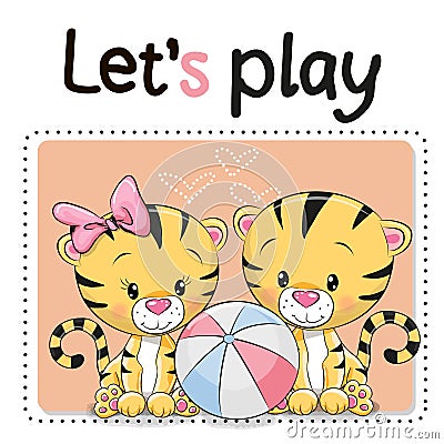 Two tigers with a ball Vector Illustration