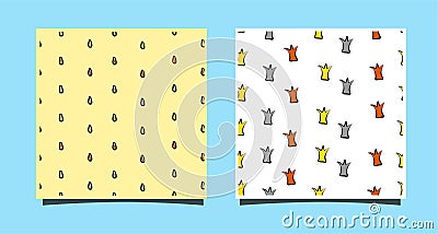 Two tiles with seamless patterns with crowns. Gold, silver, bronze. Simple style sketch. For printing on textiles, blog design. Vector Illustration
