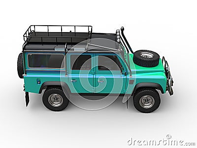 Two tone blue modern four wheel drive car - top down view Stock Photo