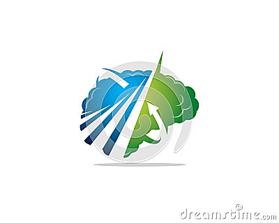 Two tone complex brain image with increasing ascending graph bar and rotating arrow point indicating process Vector Illustration