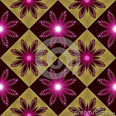 Two-tone seamless pattern with floral star and square ornament. Stock Photo