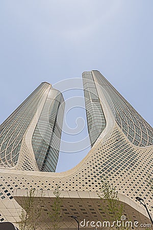 Two towers reaching for the skies at the cultural youth center in Nanjing Editorial Stock Photo