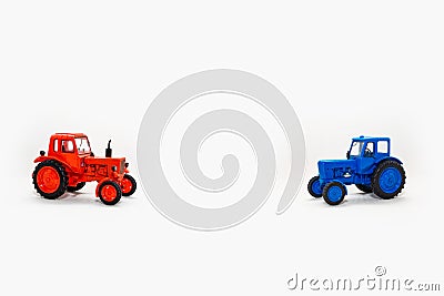 Two toy tractors realistic miniature Cartoon Illustration