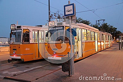 Two trams in Budapest Editorial Stock Photo