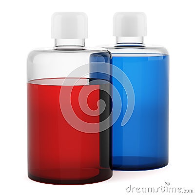 Two transparent blank bottles with shampoo isolated on white Stock Photo