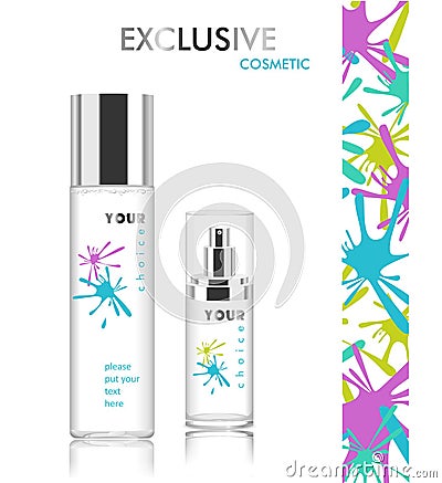 Two transparent cosmetic bottles Vector Illustration