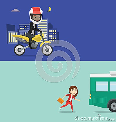Two transportation banners with space for text. Vector Illustration