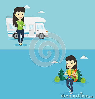 Two travel banners with space for text. Vector Illustration