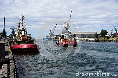 Tugboat in the port of Liepaja on the Baltic Sea Editorial Stock Photo