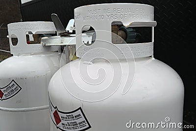 Two 20 pound rv propane tanks Stock Photo