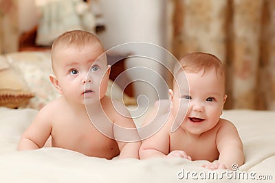 Two twin babies, girls Stock Photo
