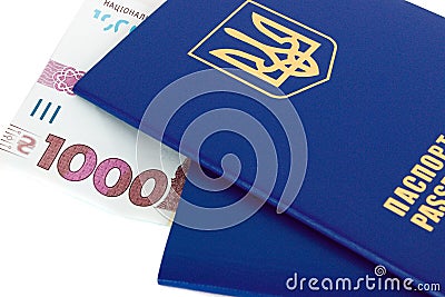 Two Ukrainian passports and one thousand hryvnias, isolated Stock Photo